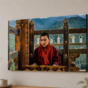 Nonne in einem bhutanischen Kloster